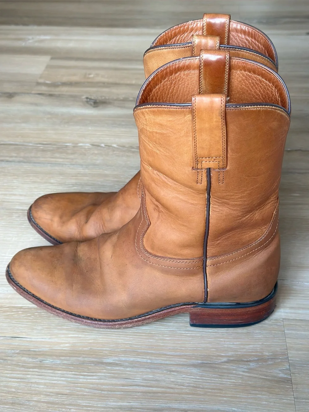 Rhodes Footwear Roper Leather Cowboy Boots Mens 10.5  Tan Brown Huckberry